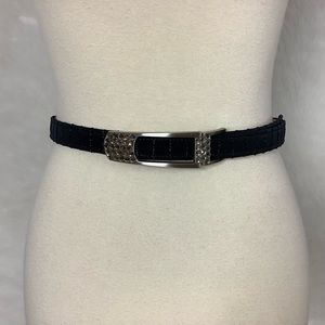 Vintage B.B. Simon Black Fabric Rhinestone Silver Buckle Evening Belt